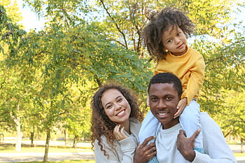 black, family, portrait, father, mother, daughter, outdoors, girl, child, happy, smiling