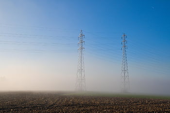 pylon, field, fog, mist, transmission Tower, power Tower, cables, high Voltage Pylon, electricity, high Voltage, mast