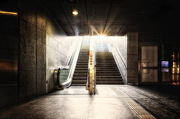 subway, underground, stairs, escalator, architecture, station, urban, city, metro, train Station, dark