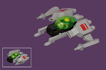 Lego, space, starfighter, folding, moc, Canon 100mm, compact design, green cockpit, red stripes, toy model, creative build