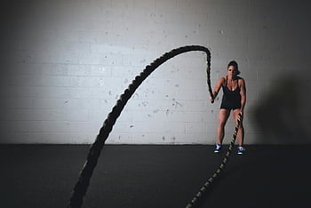 woman, exercise ropes, workout, fitness, battle ropes, gym, training, strength, indoor, active, health