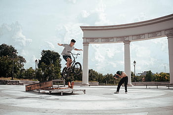 bmx, sport, kolo, skok, ulice, žádná ruka