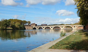 bridge, river, city, urban, architecture, old, historical, brick, panorama, landscape, toulouse