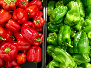 červená paprika, zelená paprika, čerstvé produkty, trh, zářivé barvy, detail, zelenina, zdravé jídlo, zelený pepř, stání na trhu
