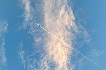cloudscape, naturally, sky, blue, clouds, flat, jet Plane, condensation Trails, atmosphere, skyscape, landscape