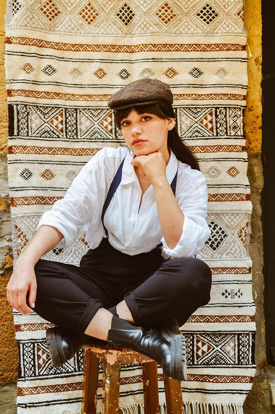 portrét, žena, móda, venku, umělecký, dívka, životní styl, barvitý, vinobraní, bledý, barvy