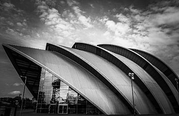 budova, architektura, černobílý, fasáda, vnější, pásovec, Glasgow, Skotsko