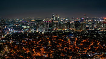 Soul Skyline, noční výhled, Osvětlené mrakodrapy, Rušné městské panoráma, letecký pohled, městské krajiny, světla města, noční fotografie, Metropolitní scéna, Jižní Korea, panorama města