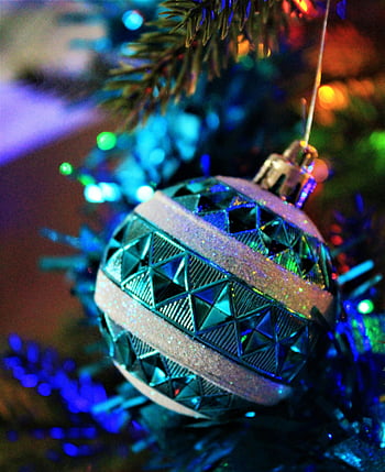 jul ornament, blå ornament, Grøn ornament, juletræ, mousserende lys, ferie dekoration, Festlig indretning, blå og grøn, julelys, træ ornament, ferie sæson