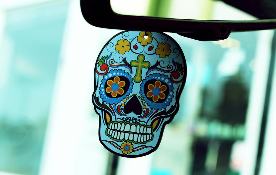 výzdoba calavera, Barevná lebka cukru, den smrti, Dekor do auta, závěsný dekor, cukrová lebka, Den mrtvé výzdoby, interiér vozu, Dekorace lebky, Slavnostní výzdoba, mexická tradice