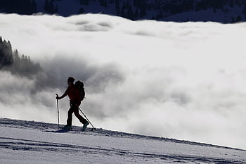 hory, lyže, Příroda, silueta, sníh, mraky, backcountry lyžování, vzestup, zimní sporty