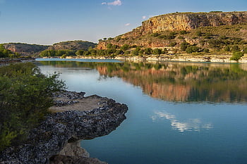 landscape, laguna, rocks, darling, clouds, reflection, ruidera, nature, spain