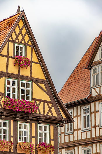 domy, budov, Hrázděné domy, fachwerkhaus, quedlinburg, vazník, historické centrum, architektura, německá architektura, fasáda, starý