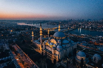 Suleymaniye Mosque, Istanbul, Turkey, sunset, aerial view, skyline, Bosphorus, mosque, cityscape, evening, architecture