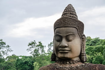 chrám, socha, sochařství, hlava, ruiny, siem reap, Kambodža, starý, starověké, Ankor Thom, Bůh