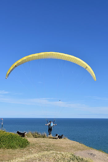 paragliding, kluzáku, vzlétnout, odletět, křídlo kluzáku, letadlo, Žebra křídel Diamir2, létat, řádky, plachtění modrá, vzduch