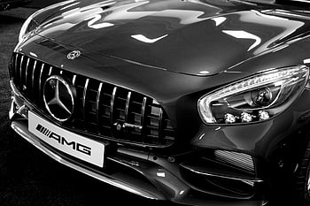 Mercedes-Benz, luxus autó, elülső rács, fényszórók, fekete és fehér, elegancia, stílus, AMG, részletes fotó, autó tervezése, autóipari fotózás