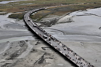 Fransa, le-Mont-Saint-Michel, köprü, işaret, orta Çağlar, kilise, turizm, garanti, sahil, bazı, Dünya Mirası