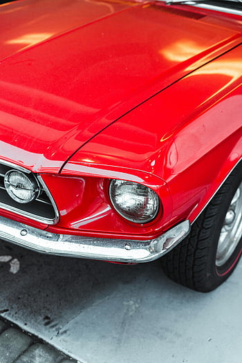 Červené retro auto, Historické auto, Chromové detaily, světlomet, lesklé červené auto, detail, slunečního světla, ulice, klasické auto, automobilového průmyslu, Retro vozidlo