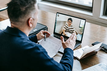 online výuka, video konference, domácí kancelář, laptop, profesor, student, Online komunikace, profesionální, Vzdálené učení, virtuální setkání, online vzdělávání