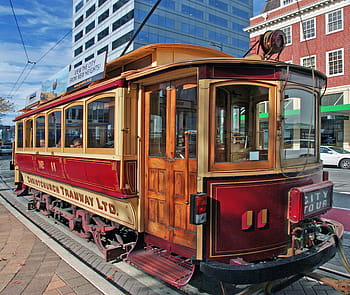 box auto, Tram 11, Tramvaj Christchurch, Philadelphia postavila, Dunedin Service, Christchurch Restoration, 28místné, červená tramvaj, pouliční auto, lehká kolejnice