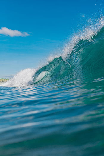 vlnu oceánu, krajinářské fotografie, jasně modrá obloha, ohromující vlna, Curling Wave, fotografování oceánu, modrý oceán, fotografování vln, Přírodní krásy, pobřežní scéna, vodní vlny
