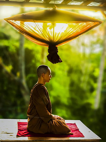 Buddhist monk, meditating, outdoors, peace, spirituality, meditation, monk, outdoor meditation, spiritual practice, serene, nature setting