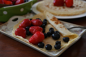 crêpes, Pancakes, eieerkuchen, fragole, mirtilli, pasto, dolce, carina, salutare, frutta, cibo