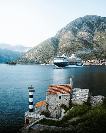kamenný dům, mořského pobřeží, výletní loď, kotor bay, Pobřežní architektura, kopců, pohled, maják, nábřeží, cíl cesty, Černá Hora