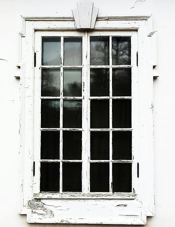white wooden window, old window, white-framed window, peeling paint, close-up window, reflections, vintage window, wooden frame, white paint, aged window, glass window