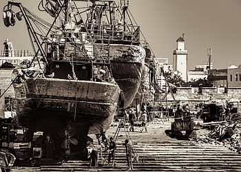 chantier naval, réparation, bateau, vieux, chantier, travailleurs, Maroc, Essaouira, mono