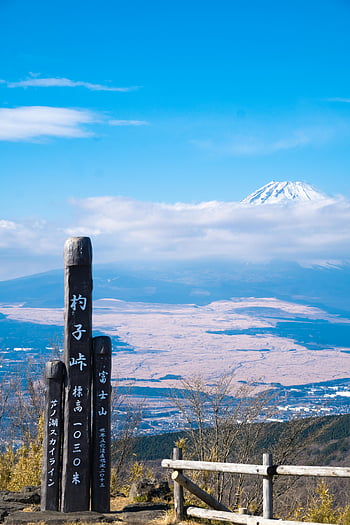 Mount Fuji, zimní pohled, yamanashi, Japonské ukazatele, modré nebe, zasněžené hory, krajinářské fotografie, pohled, Přírodní krásy, cíl cesty, japonský cestovní ruch