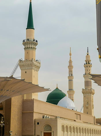 moschea nabawi, medina, Arabia Saudita, architettura islamica, minareti, Al-Masjid An-Nabawi, Vista serena, Sito religioso, medio Oriente, punto di riferimento culturale, Luogo spirituale
