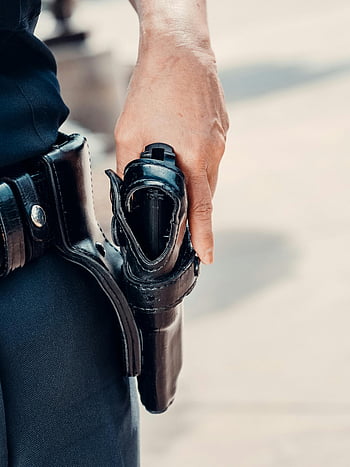 polisi, sarung pistol, keamanan publik, merapatkan, beristirahat tangan, senjata api, penegakan hukum, sabuk tugas, seragam, simbol keselamatan, senjata