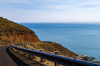 moře, pobřeží, silnice, pobřežní čára, kopec, hora, horizont, Příroda, voda, oceán, záliv