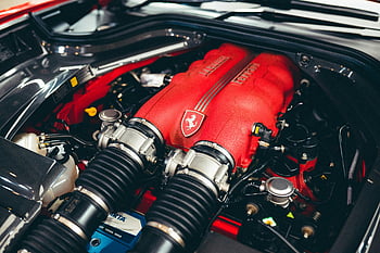 sports automobile engine, high-performance engine, modern automotive engineering, detailed close-up, red engine, sports car engine, car engine, automotive technology, engine design, car performance, engine components