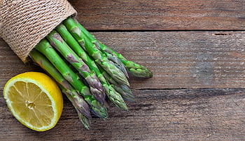 asparago, Limone, verdure, cibo, cestino, raccogliere, buon appetito, vegetariano, avvicinamento, sdraiarsi, asparagi verdi