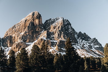 Jižní Tyrolsko, hory, dolomity, západ slunce, Itálie, Příroda, krajina, stromy