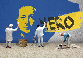miniature Figures, volodymyr Zelenskyi, hero, graffiti, wall, ukraine, peace, freedom, solidarity, flag, resistance
