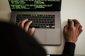 faceless programmer, laptop, studio, typing, code, screen, close-up, hands, computer, workspace, programming