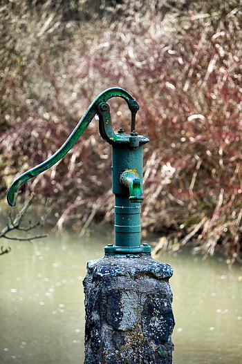 water Tap, pump, fountain, water, metal, garden, nature, podium