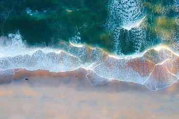 fotografía aérea, mar, olas, estrellarse, Playa de arena, Impresionante disparo aéreo, Oceano, costero, disparo de avión no tripulado, vista superior, olas de playa