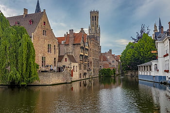 brugge, Belgie, bruges, architektura, město, budova, historicky, malebné, starý, řeka, voda