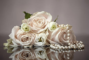 roses, happy Mothers Day, lisianthus, pearl Necklace, blossoms, drops, nature, waterdrop, wedding, past, romantic