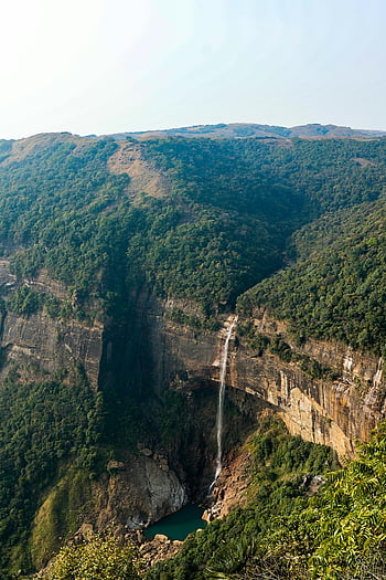 Nohkalikai Falls, meghalaya, Indie, horské útesu, ponořit bazén, nádherný výhled, kaskádový vodopád, Přírodní krásy, scénické krajiny, cíl cesty, zážitková turistika