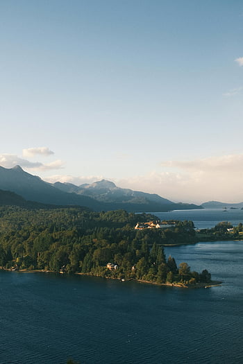 aerial photography, Punto Panoramico, tranquil lake, San Carlos de Bariloche, Argentina, mountain view, scenic landscape, natural beauty, serene environment, travel destination, outdoor adventure