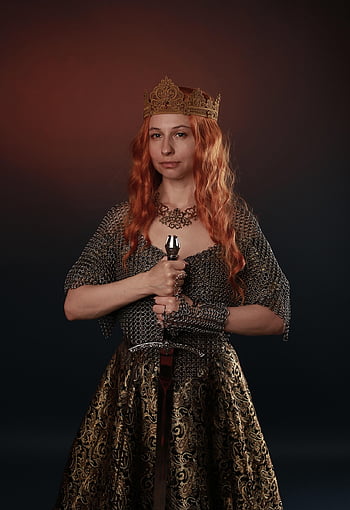 Guerreiro, jovem mulher, uma princesa, cosplay, ruiva, cota de malha, armaduras, história, luta, cavaleiro, medieval