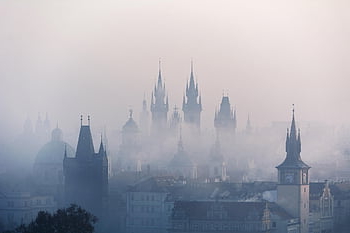 Vánoční pozadí, věže, budova, starověké, architektura, hlavní město, katedrála, Karlův most, kostel, město, panoráma města
