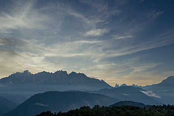 mountains, forest, clouds, sky, cumulus, sunset, latemar, dawn, nature, landscape
