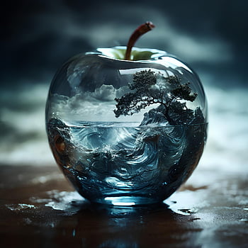 photoshop, apple, fantasy, nature, sea, glass, glass Apple